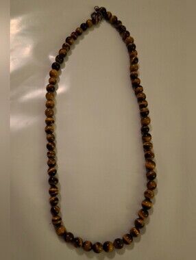 925 Silver Tiger Eye Beaded Necklace - Brown and Black
